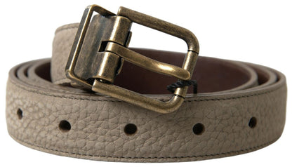 Cintura da uomo in pelle beige con fibbia in metallo dorato