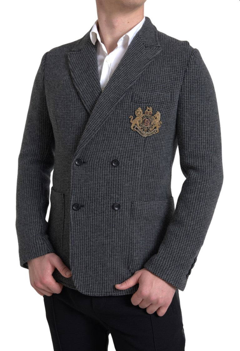 Blazer doppiopetto con ricamo logo grigio