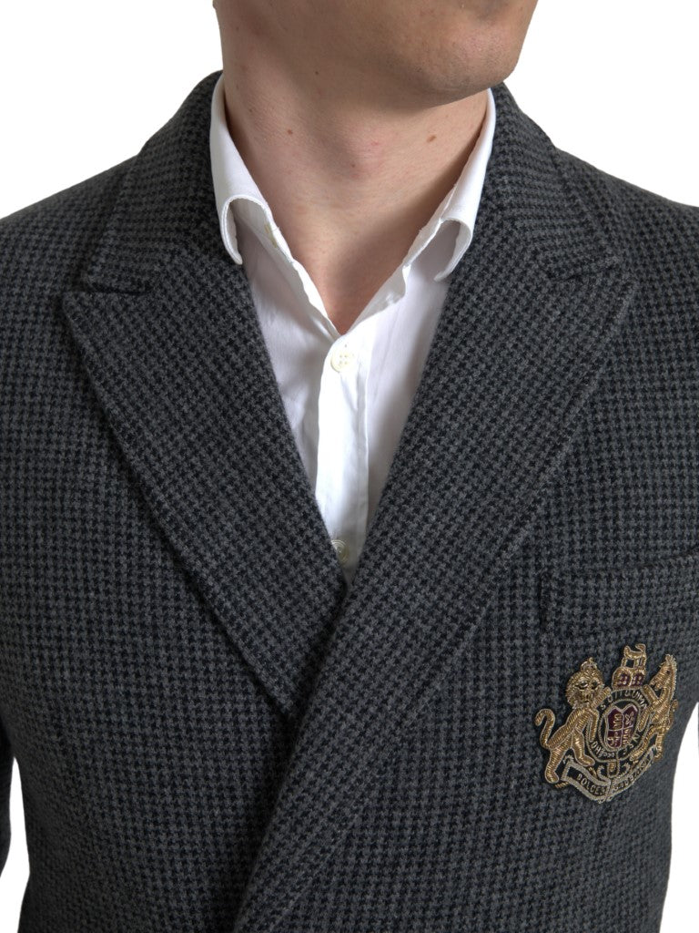 Blazer doppiopetto con ricamo logo grigio