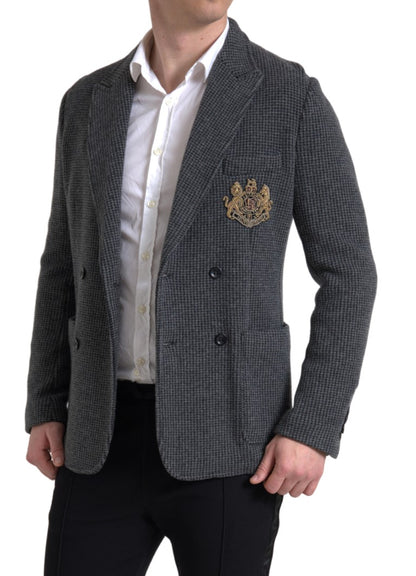 Blazer doppiopetto con ricamo logo grigio