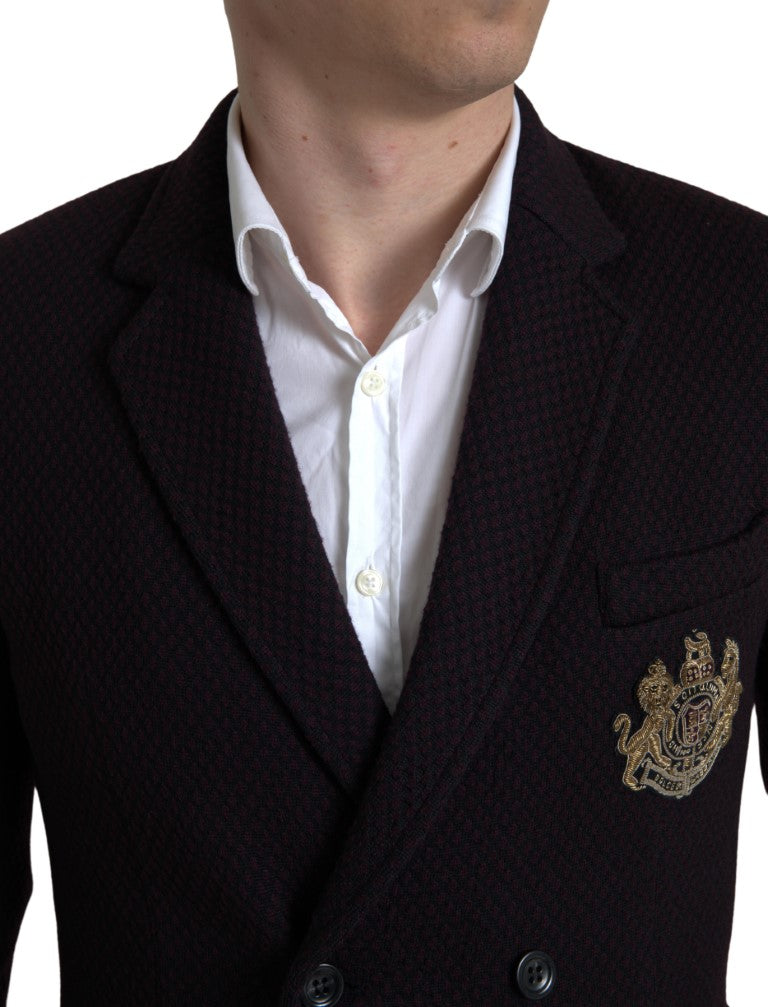 Blazer doppiopetto con ricamo logo viola