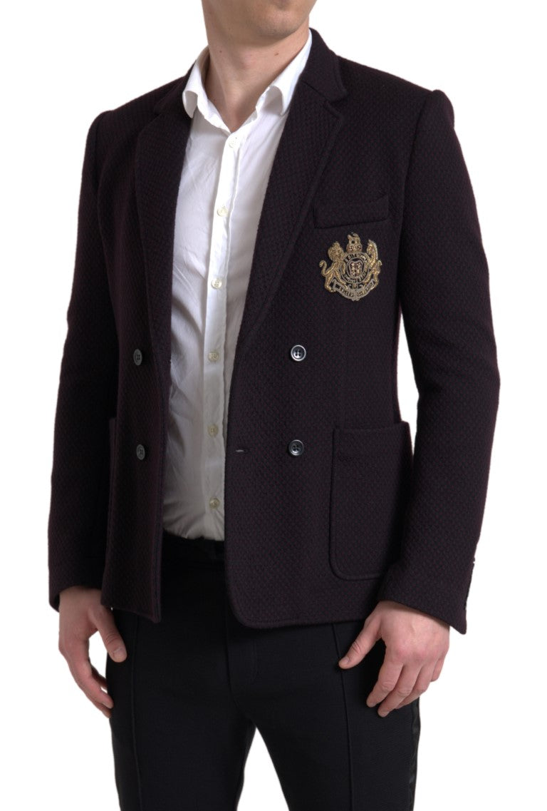 Blazer doppiopetto con ricamo logo viola