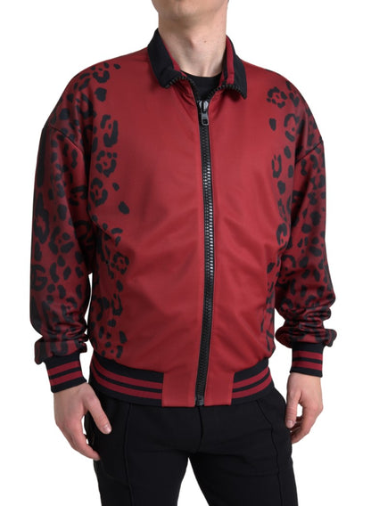 Dolce & Gabbana Red Leopard Print Bomber Jacket