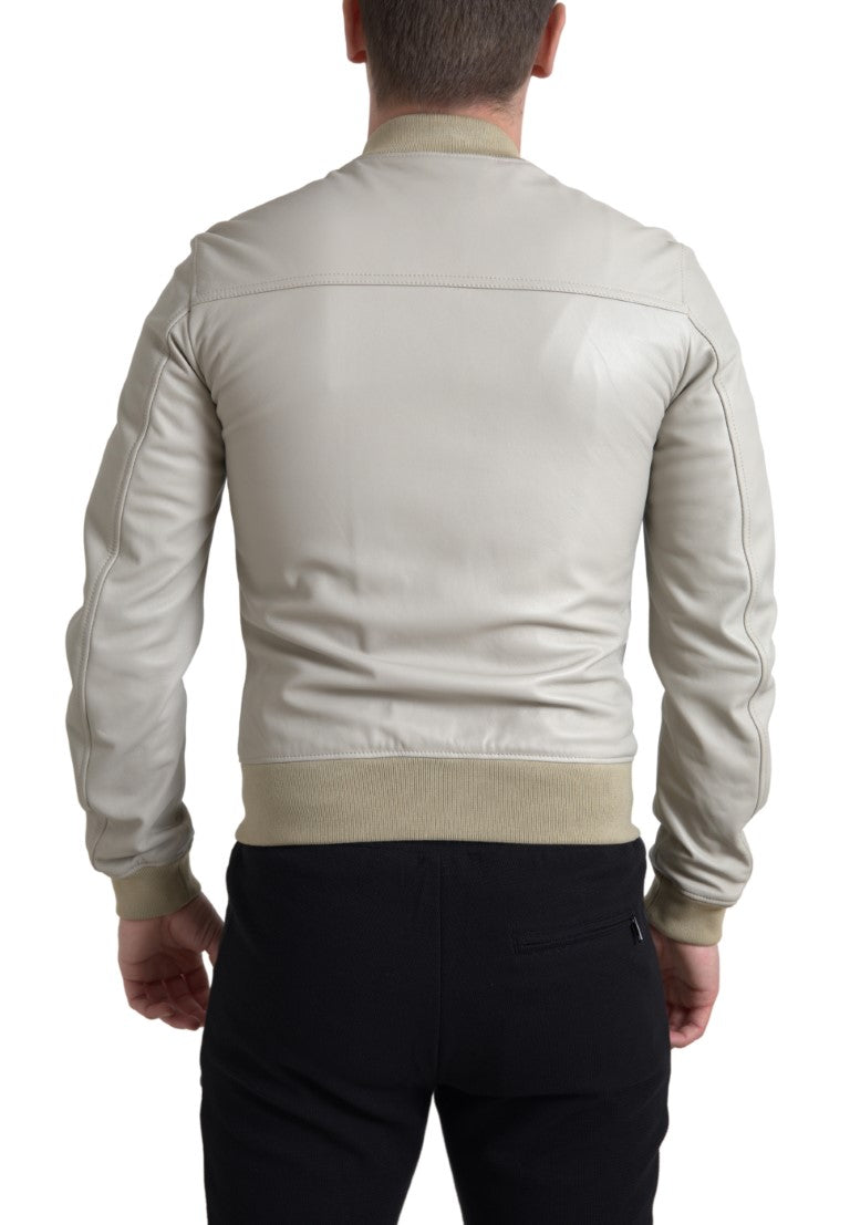 Dolce & Gabbana Cream Leather Bomber Jacket