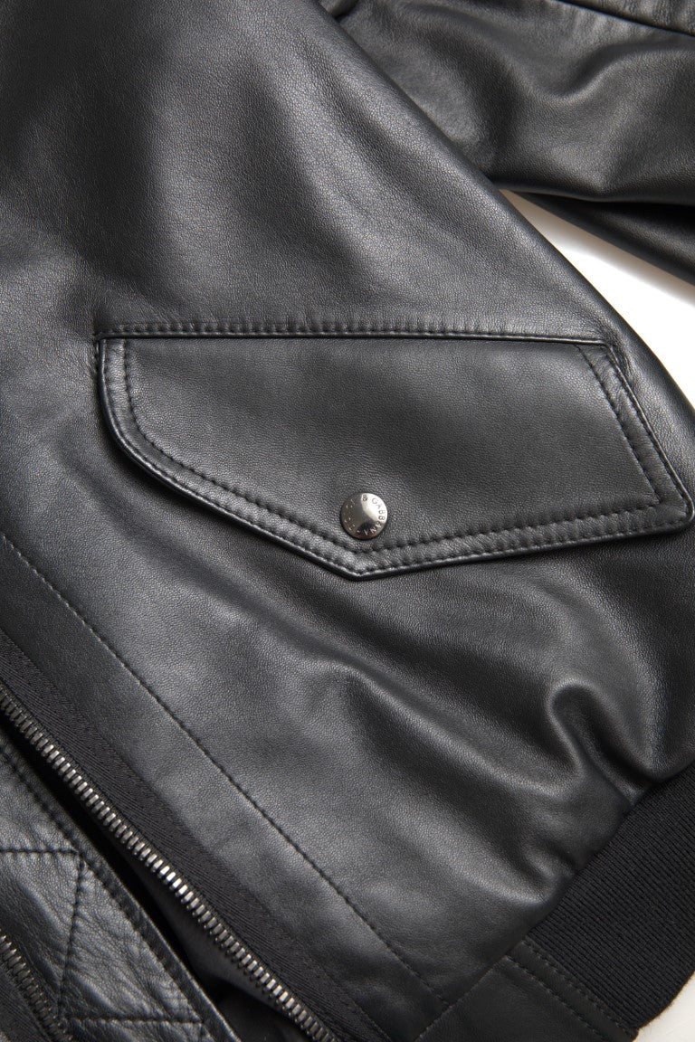 Giubbotto bomber con zip intera in giubbotto in pelle nera