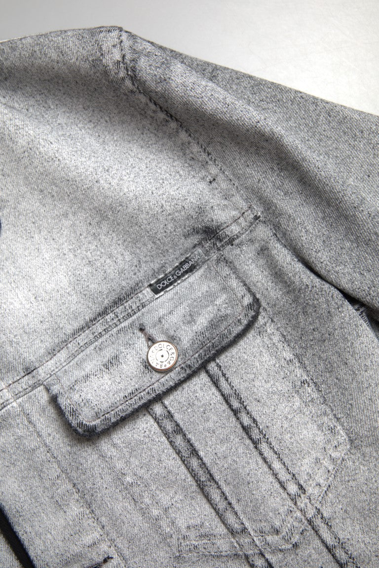 Giacca da uomo in denim stretch di cotone lavato grigio