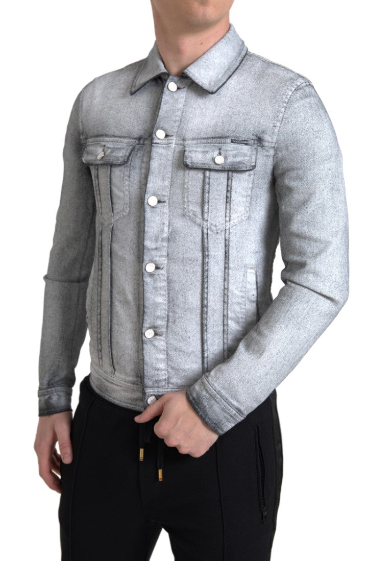 Giacca da uomo in denim stretch di cotone lavato grigio