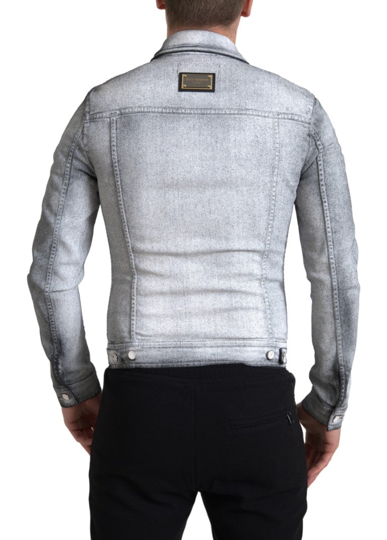 Giacca da uomo in denim stretch di cotone lavato grigio