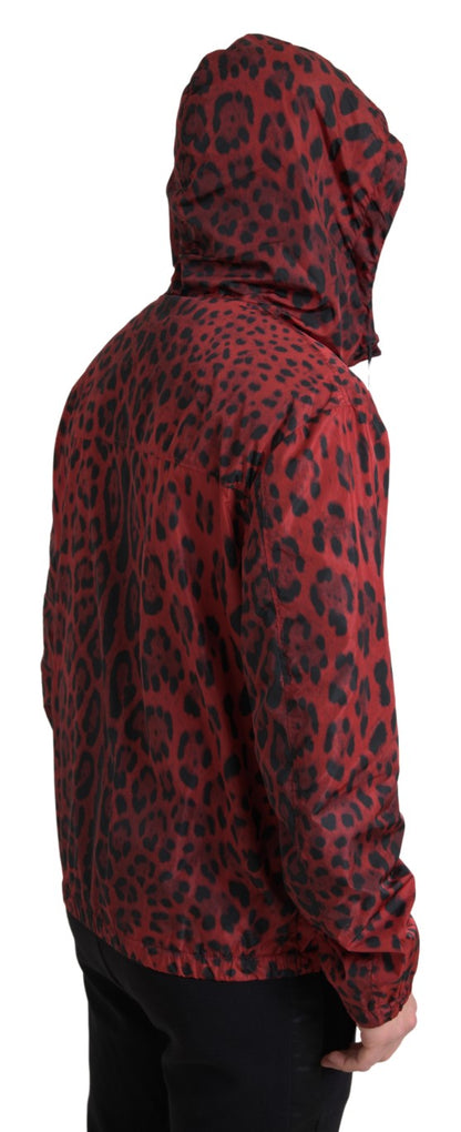 Giubbotto bomber con zip intera con cappuccio leopardato rosso