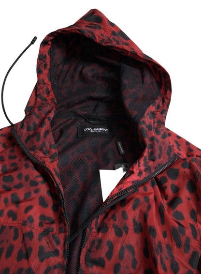 Giubbotto bomber con zip intera con cappuccio leopardato rosso