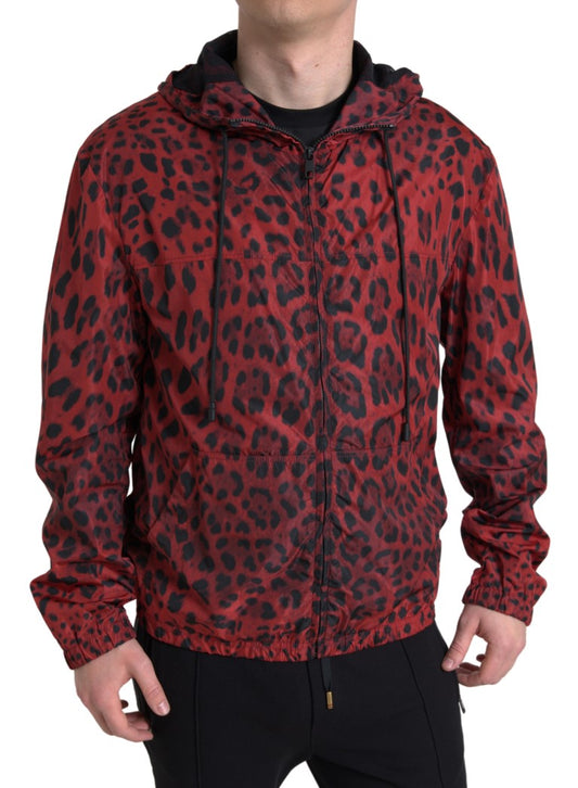 Giubbotto bomber con zip intera con cappuccio leopardato rosso