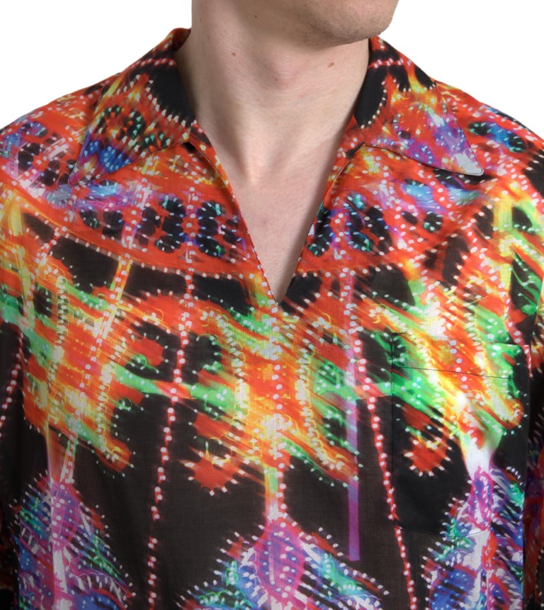 Camicia da uomo in cotone con stampa Luminarie multicolor