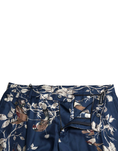 Seidene Bermudashorts mit Blumenmuster in Blau