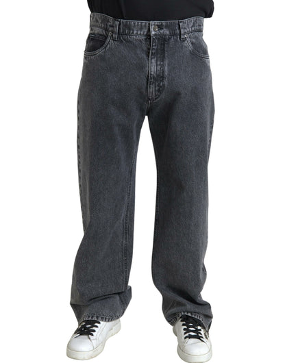 Jeans denim da uomo dal taglio dritto in cotone grigio scuro