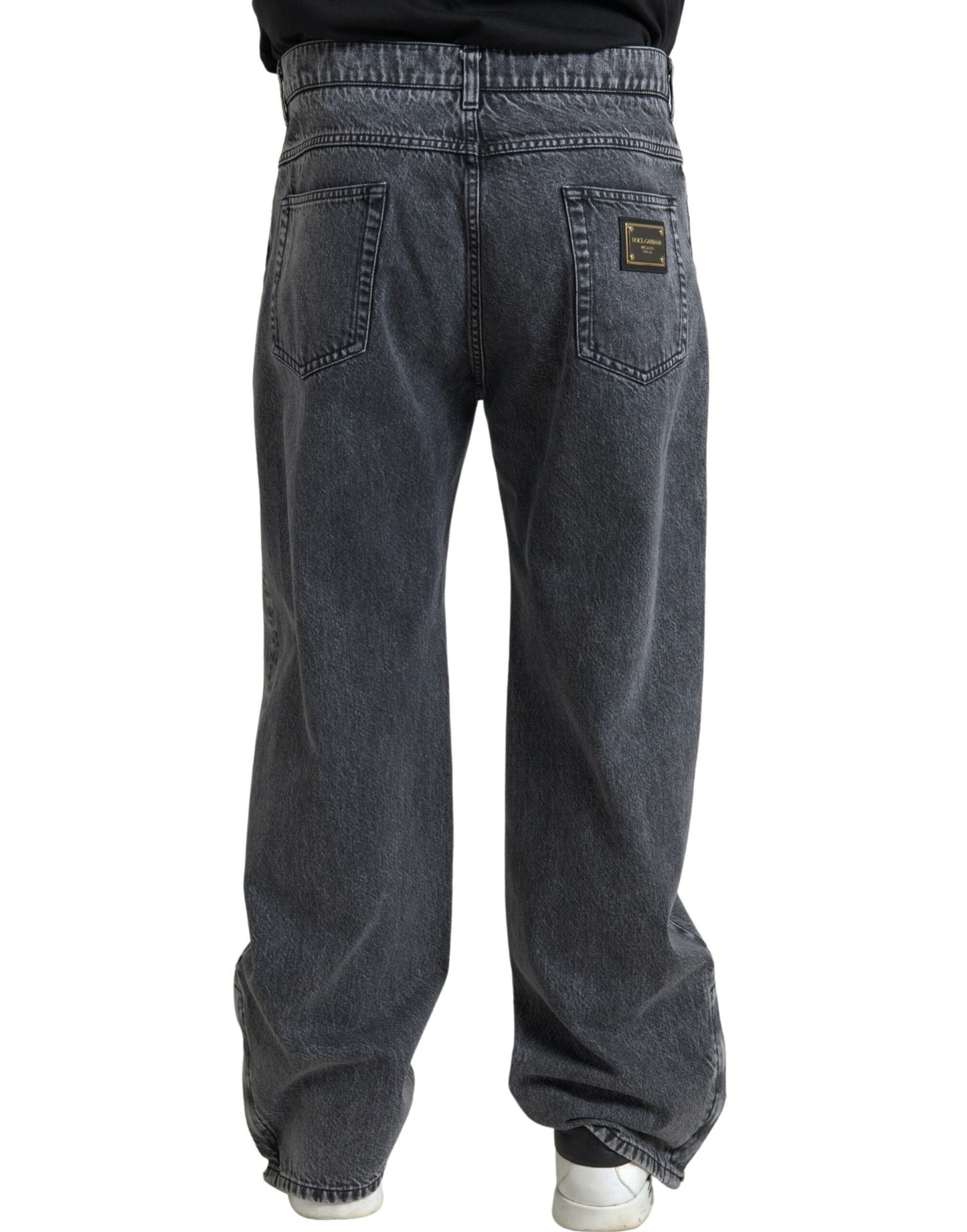 Jeans denim da uomo dal taglio dritto in cotone grigio scuro