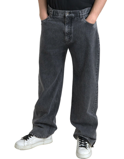 Jeans denim da uomo dal taglio dritto in cotone grigio scuro