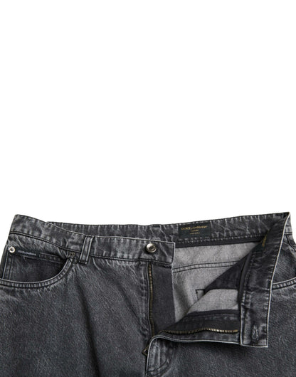 Jeans denim da uomo dal taglio dritto in cotone grigio scuro