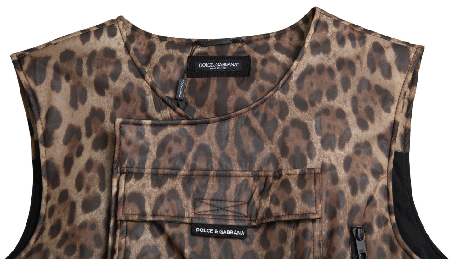 Abbigliamento sportivo senza maniche in seta leopardata marrone