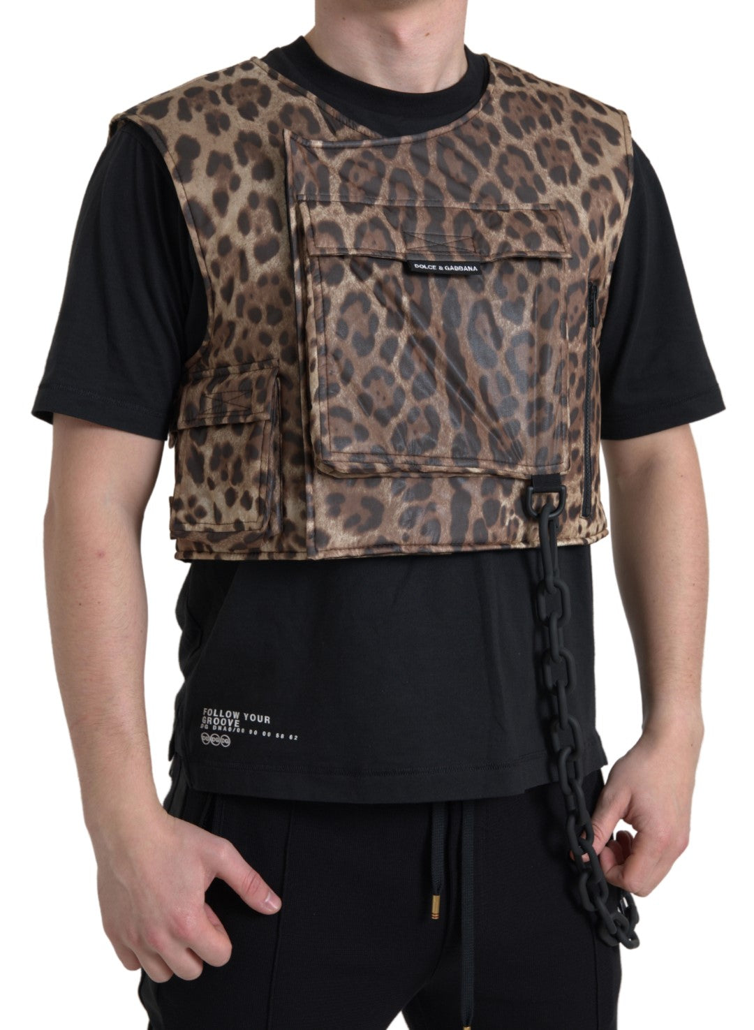 Abbigliamento sportivo senza maniche in seta leopardata marrone