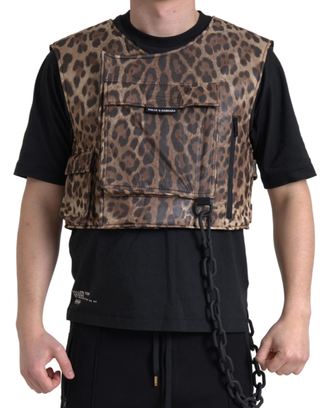 Abbigliamento sportivo senza maniche in seta leopardata marrone