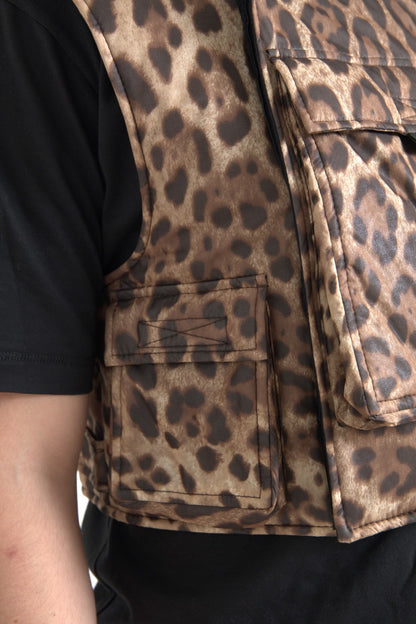 Abbigliamento sportivo senza maniche in seta leopardata marrone