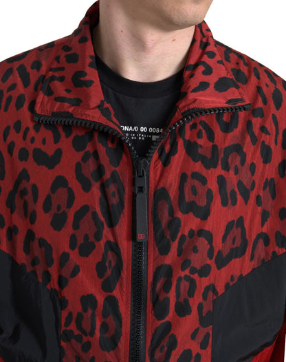 Rote Sweatjacke mit Reißverschluss und Leopardenmuster