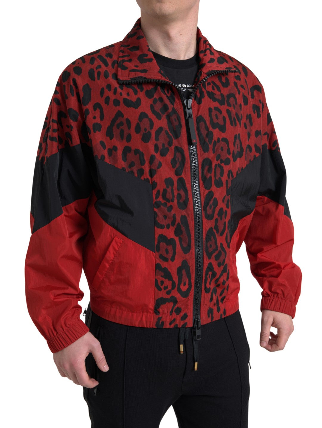 Rote Sweatjacke mit Reißverschluss und Leopardenmuster