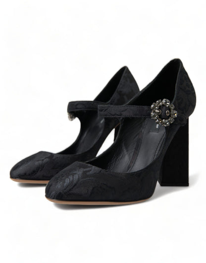 Schicke schwarze Mary Janes Pumps aus Brokat