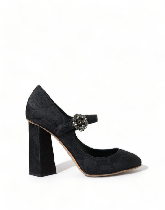 Schicke schwarze Mary Janes Pumps aus Brokat