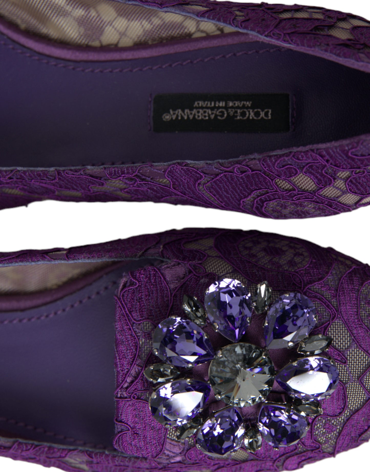 Scarpe basse Vally Taormina con cristalli di pizzo viola