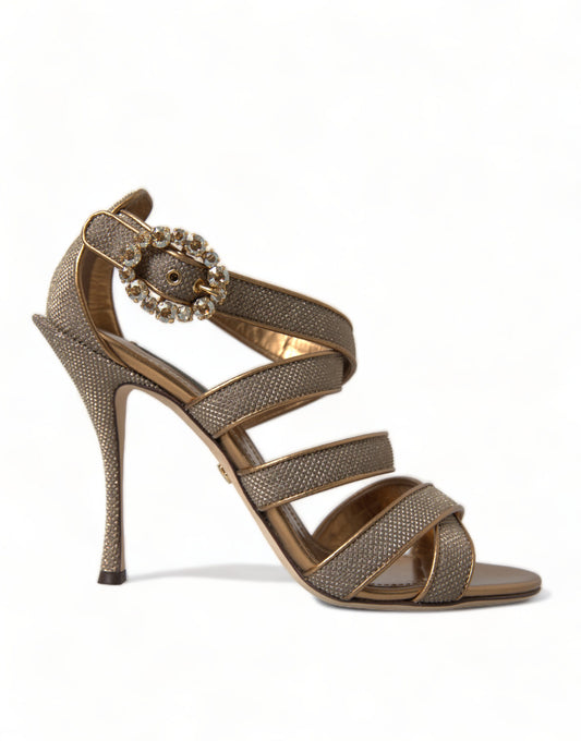 Bronzefarbene Sandalen mit Stilettoabsatz und Kristallen