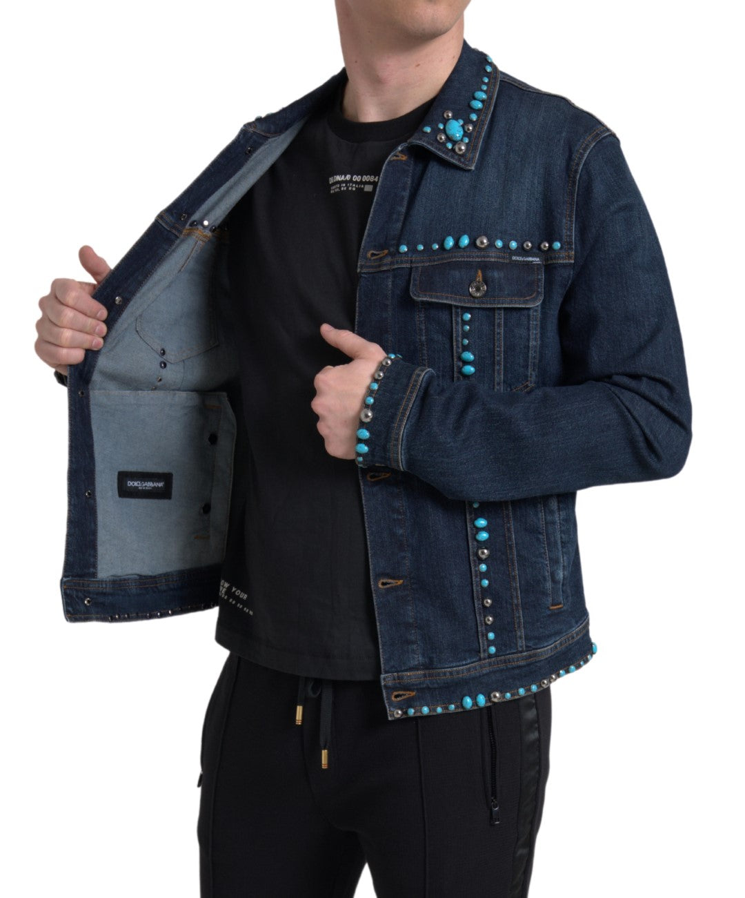 Türkise Jeansjacke mit Verzierung