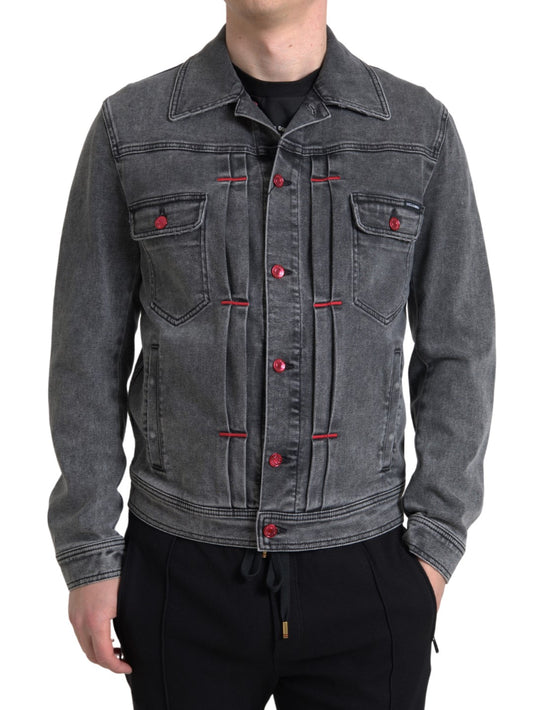 Elegante graue Stretch-Jeansjacke