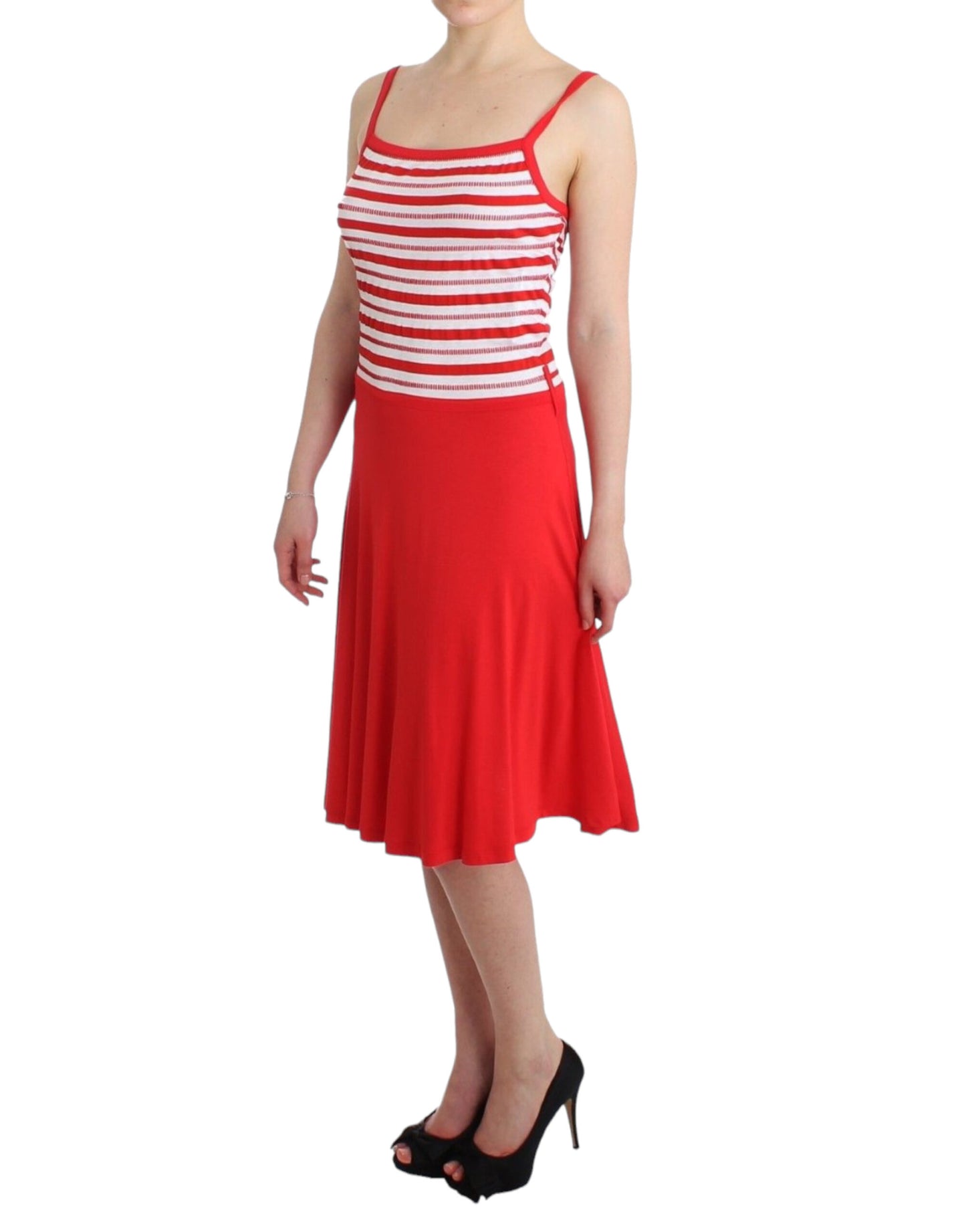 Rot gestreiftes A-Linien-Kleid aus Jersey