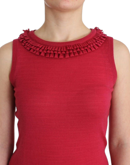 Elegant Pink Sleeveless Wool Knit Top