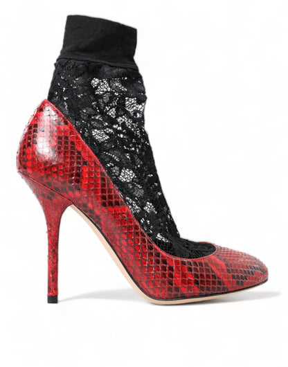 Scarpe décolleté con calzini in pizzo in pelle Ayers rossa