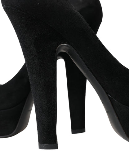 Schwarze Pumps mit Absatz aus Wildleder Raffinesse