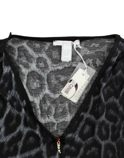 Top grigio leopardato con scollo a V