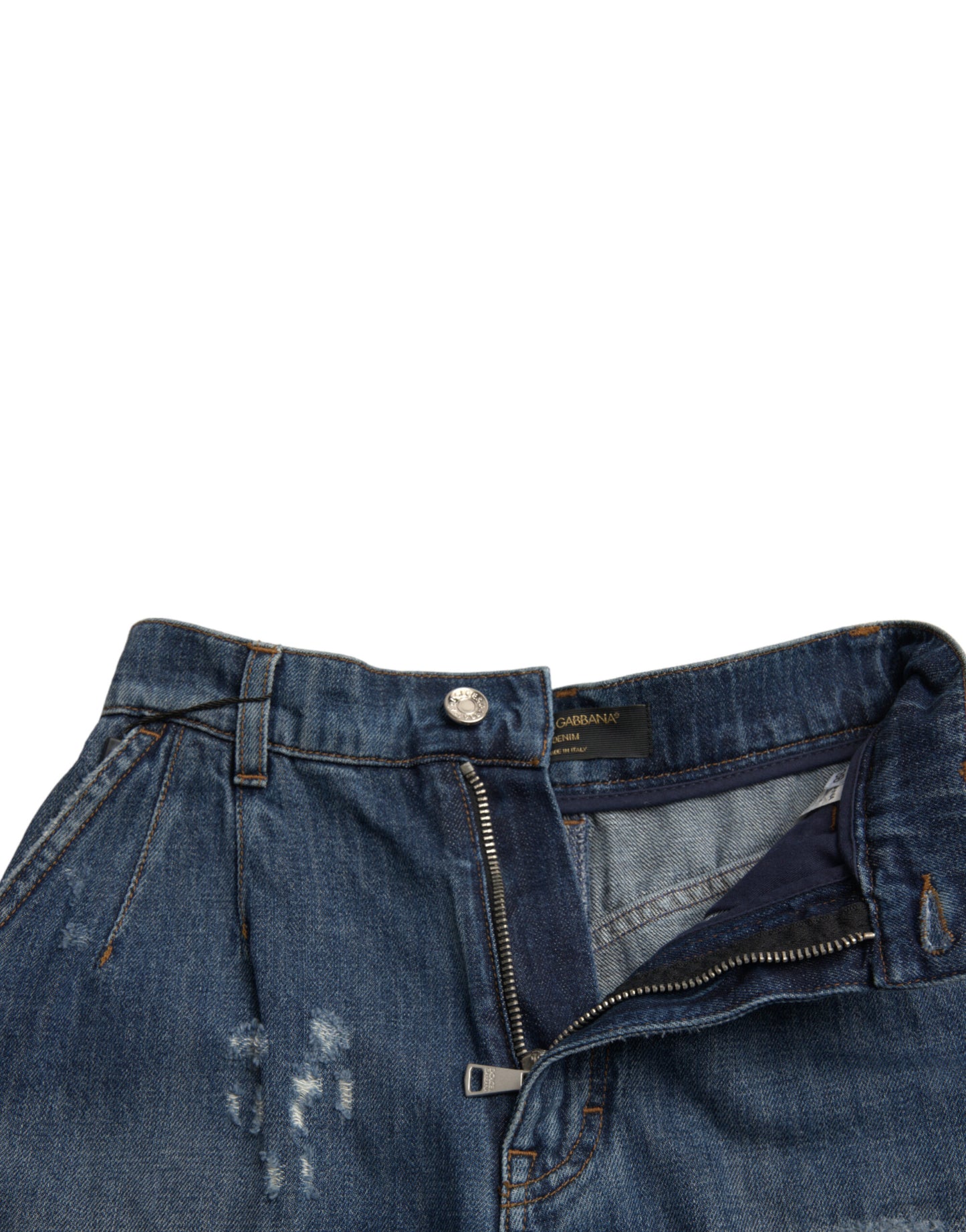 Pantaloncini hot pants in denim a vita alta in cotone blu