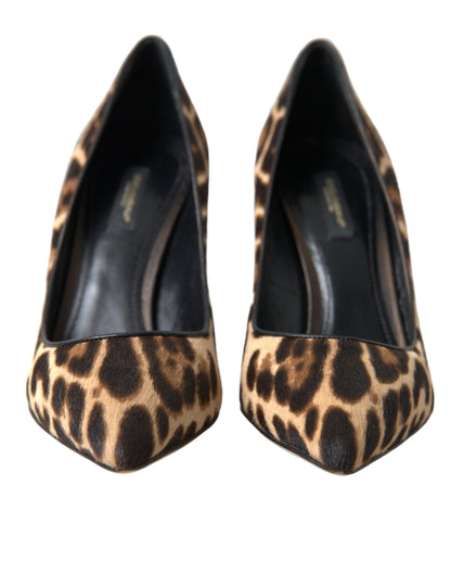 Scarpe con tacco in pelle di cavallino leopardo marrone