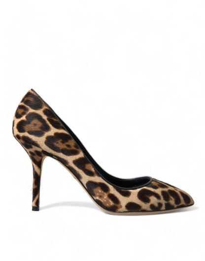 Scarpe con tacco in pelle di cavallino leopardo marrone