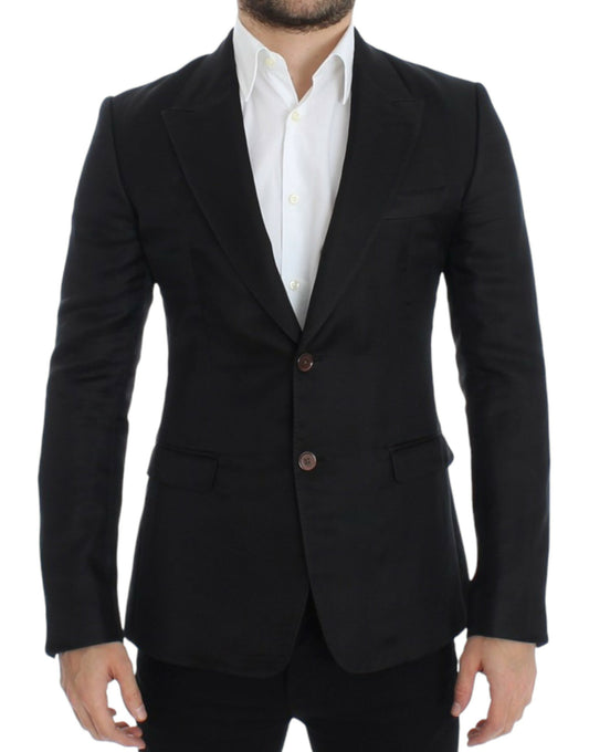 Blazer slim fit in seta nera