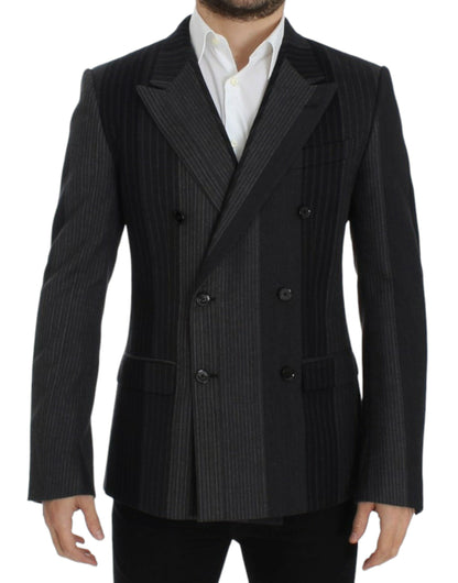 Grau gestreifter Wollstretch-Blazer