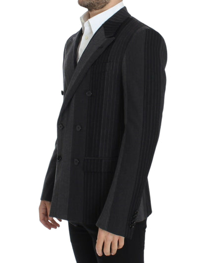 Grau gestreifter Wollstretch-Blazer