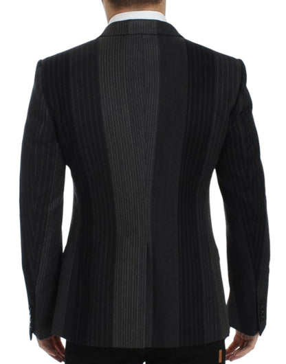 Grau gestreifter Wollstretch-Blazer