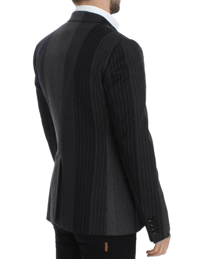 Grau gestreifter Wollstretch-Blazer