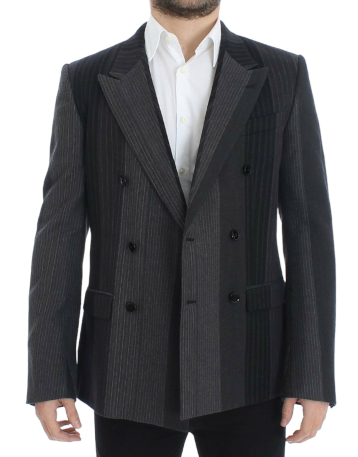 Grau gestreifter Wollstretch-Blazer