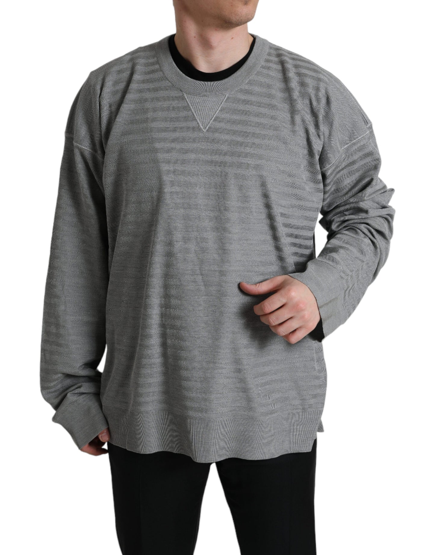 Maglione top in seta pullover girocollo grigio