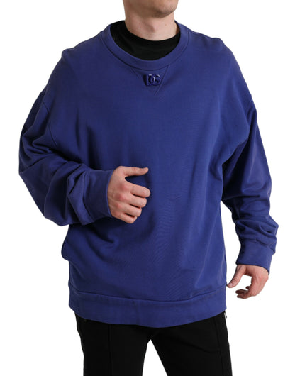 Maglione pullover girocollo in cotone blu royal