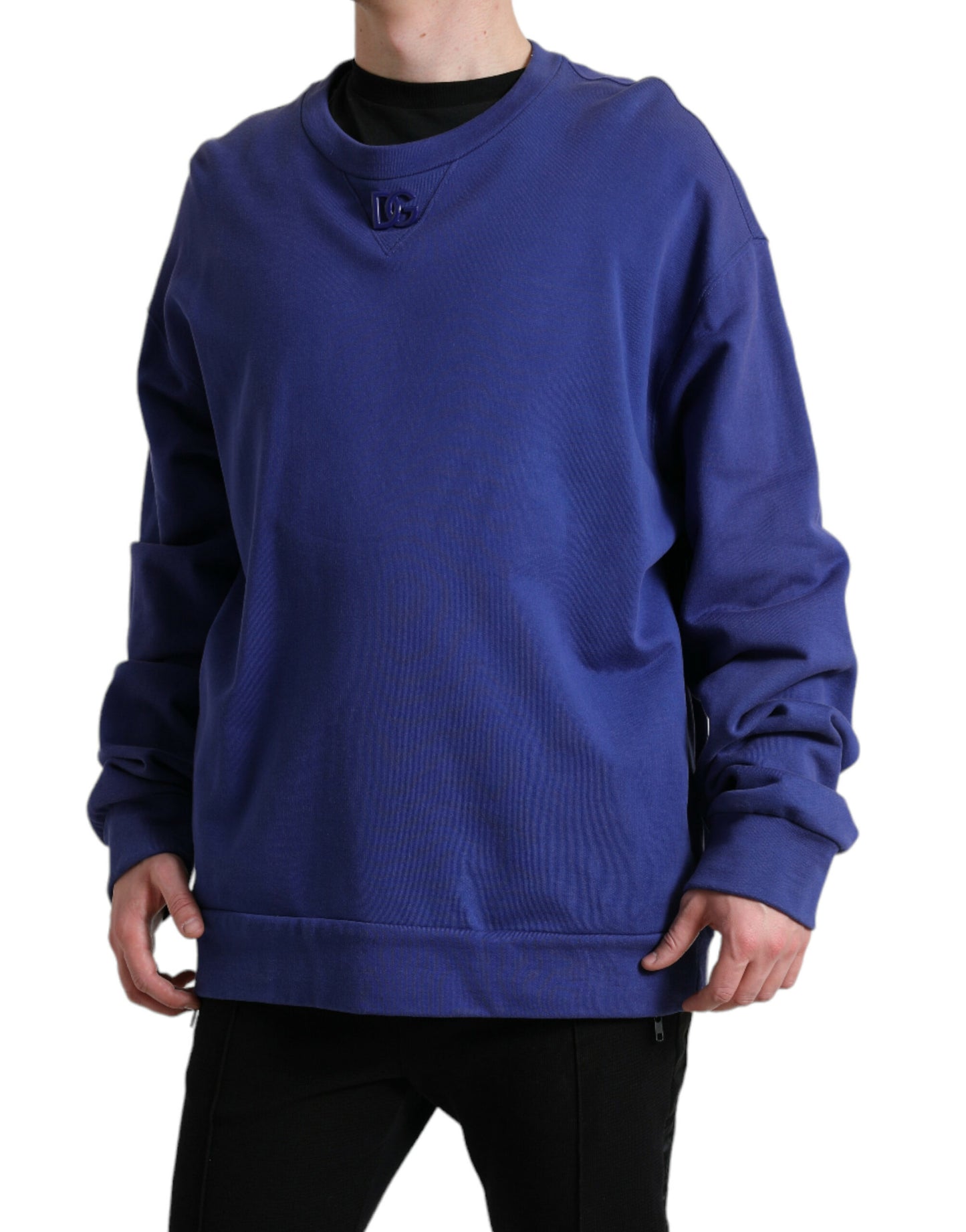 Maglione pullover girocollo in cotone blu royal